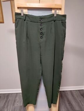 Anthropologie Hunter Green Button Fly Pleated Pants Trousers